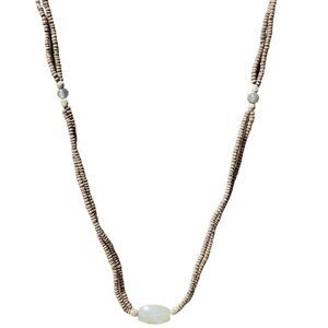 Handmade Boho Wooden Beaded Agate Centerpiece Necklace Earthy Natural Jewelry